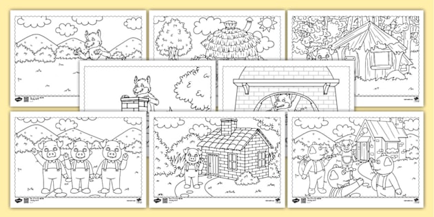 The Three Little Pigs Colouring Sheets (teacher made)