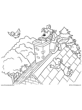 Three Little Pigs - Wolf at the Chimney Coloring Page - Tims ...