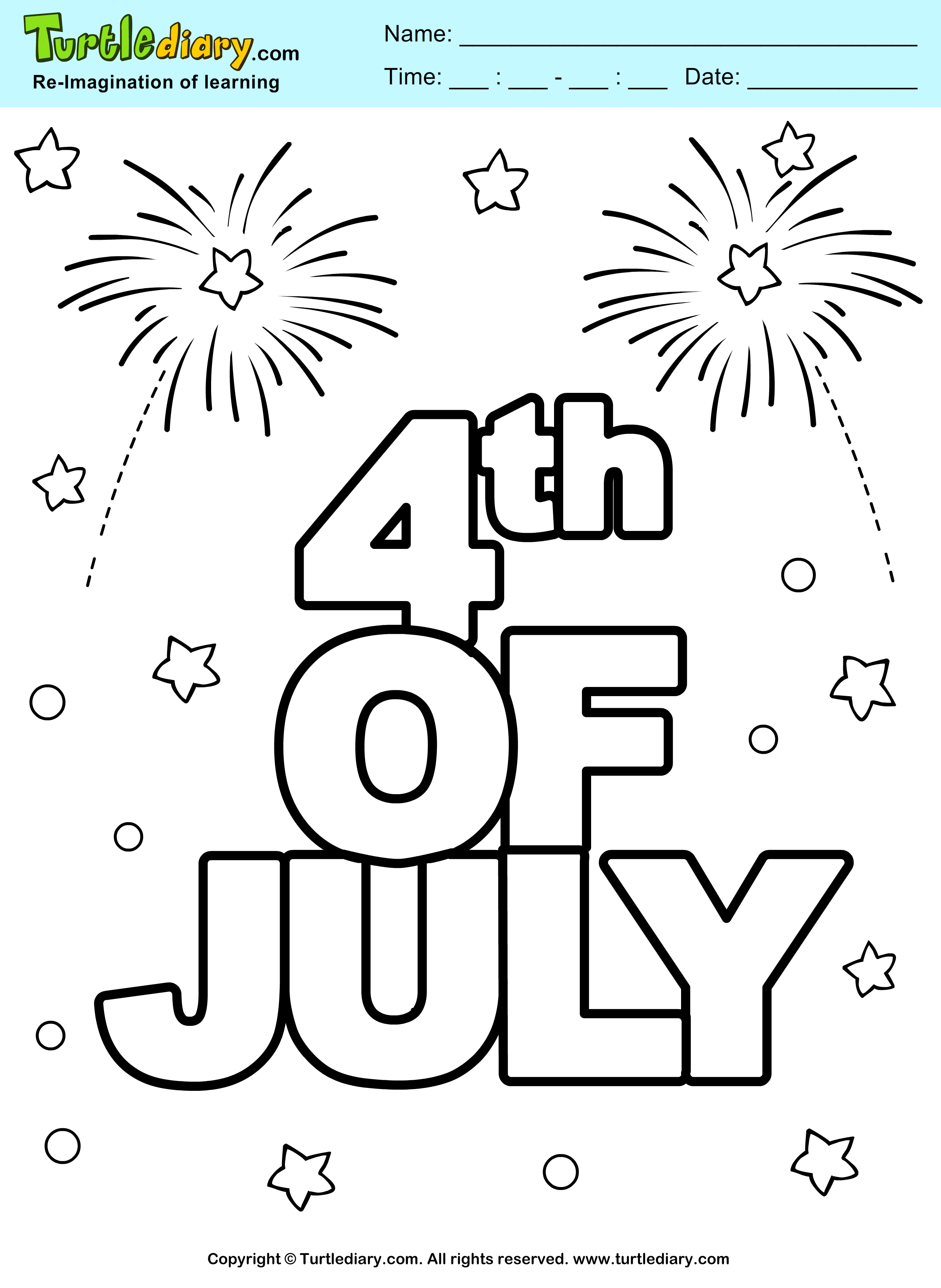 Fourth of July Independence Day | Turtle Diary Coloring Sheet