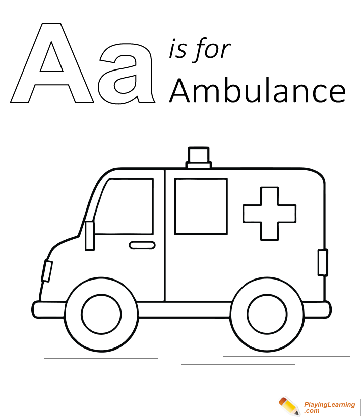 A Is For Ambulance Coloring Page 01 | Free A Is For Ambulance ...