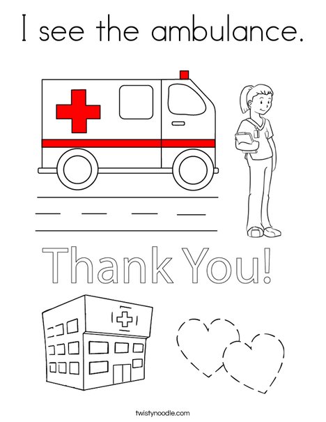 I see the ambulance Coloring Page - Twisty Noodle