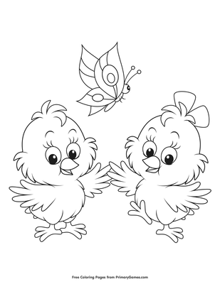 Baby Chicks and a Butterfly Coloring Page • FREE Printable PDF ...