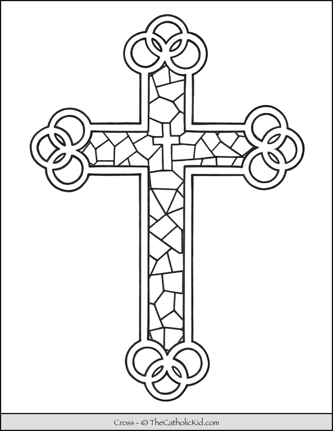 Cross Coloring Page - Stained Glass - TheCatholicKid.com