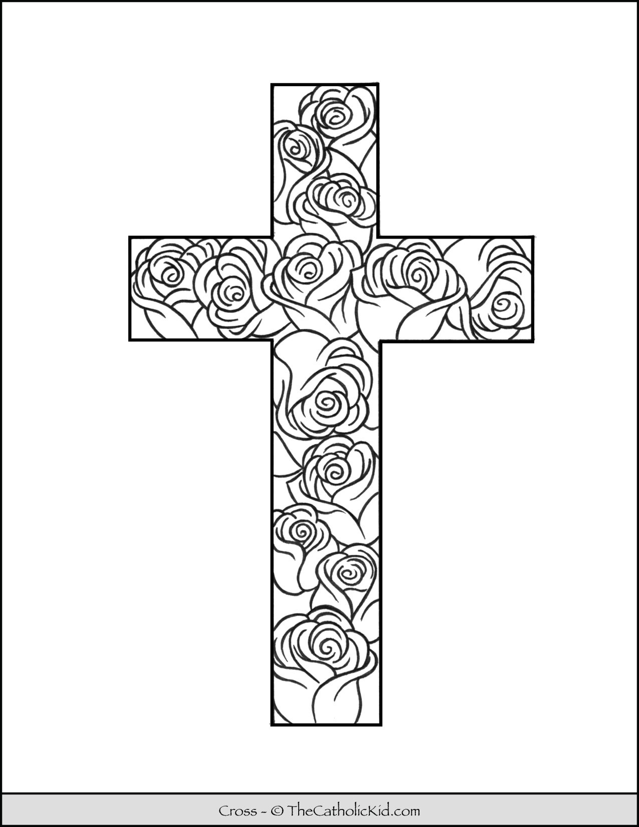 Cross Coloring Page - Stained Glass Pattern - TheCatholicKid.com