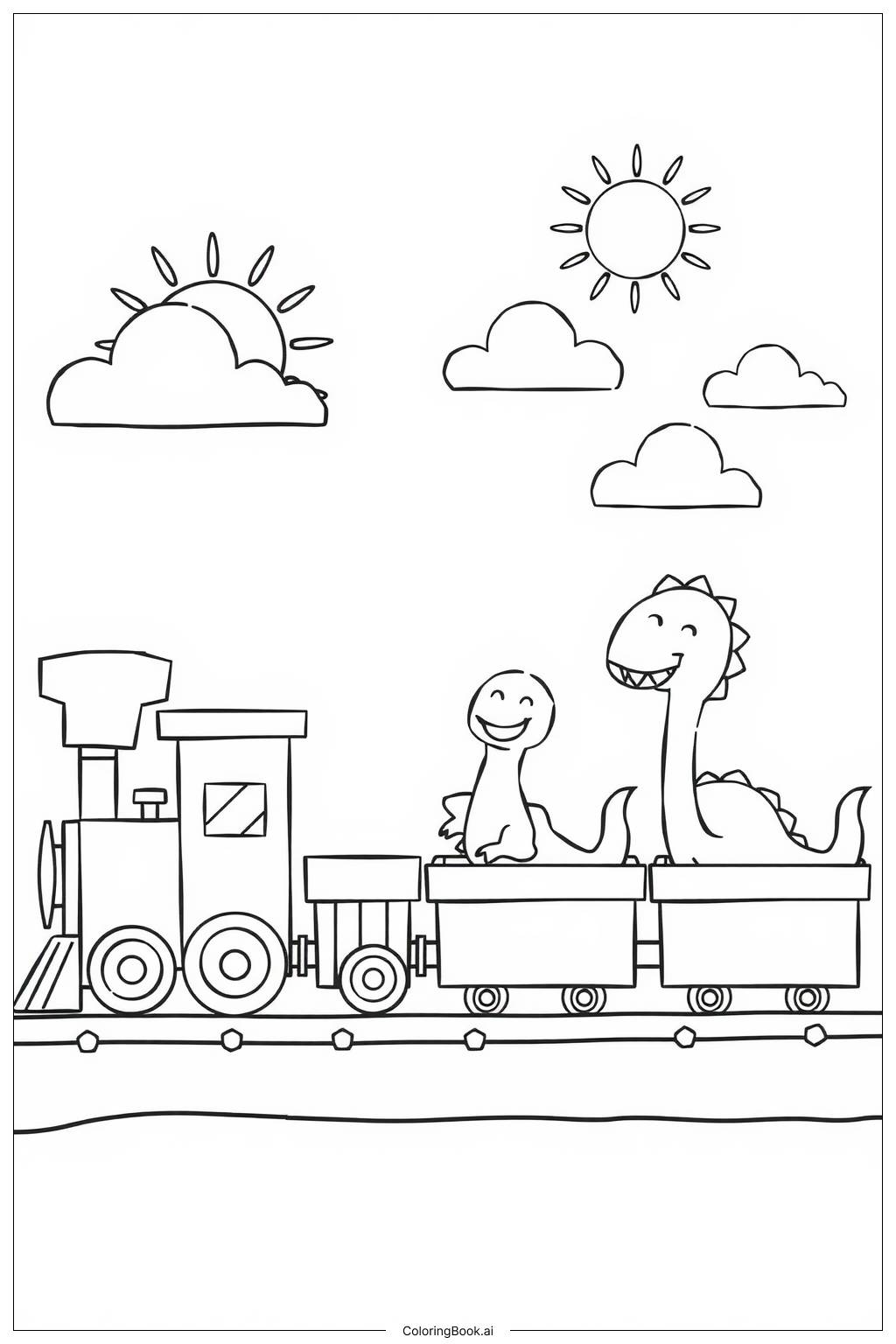 dinosaur train with playful dinosaurs Coloring Page (Free PDF&PNG ...