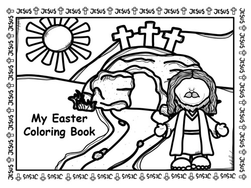 EASTER - CHRISTIAN Coloring Book with Bible Verses or Simple Story Sentences