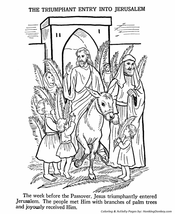 Easter Bible Coloring Pages - Jesus enters Jerusalem | HonkingDonkey
