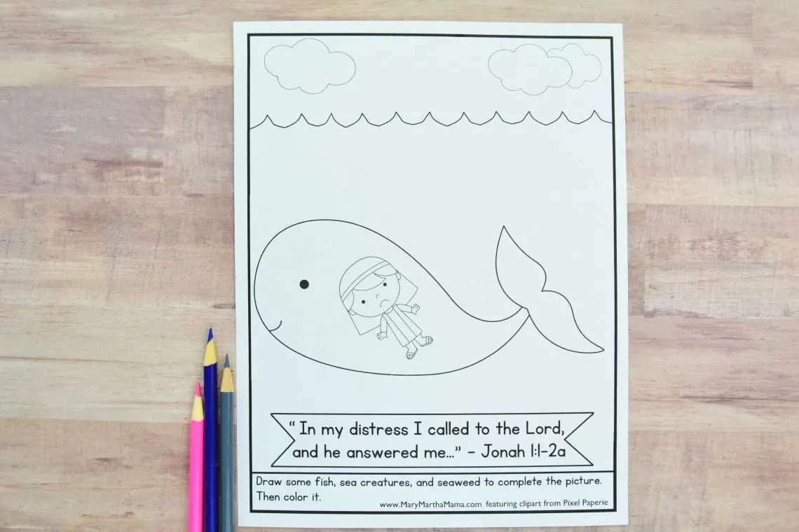 Jonah and the Whale Coloring Page (Free Printable) – Mary Martha Mama