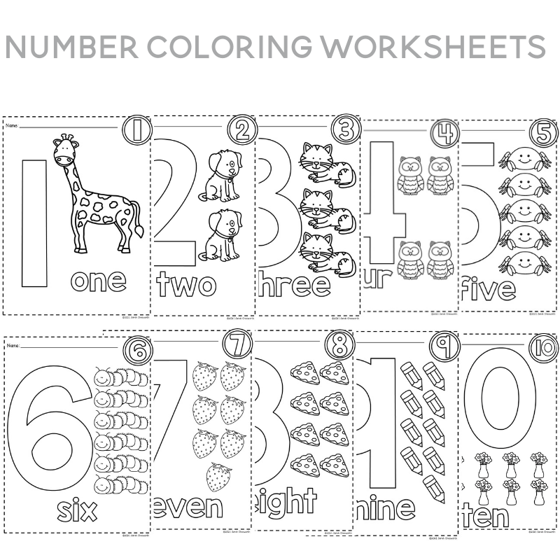 Number Coloring Worksheets for Kids - Sarah Chesworth
