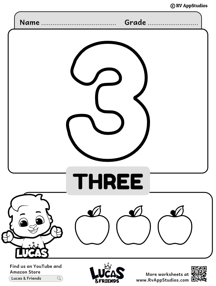 Number 3 Coloring sheet | Color 3 Number Printable Worksheet