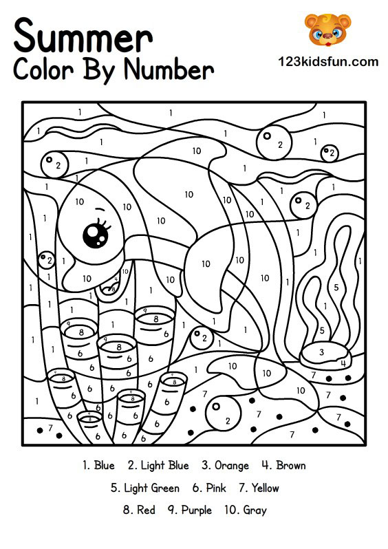 Free Printable Summer Color by Number Coloring Pages For Kids ...
