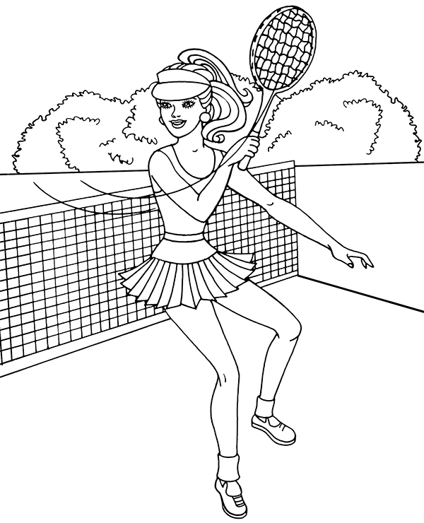 Coloring page Barbie as a tennis player