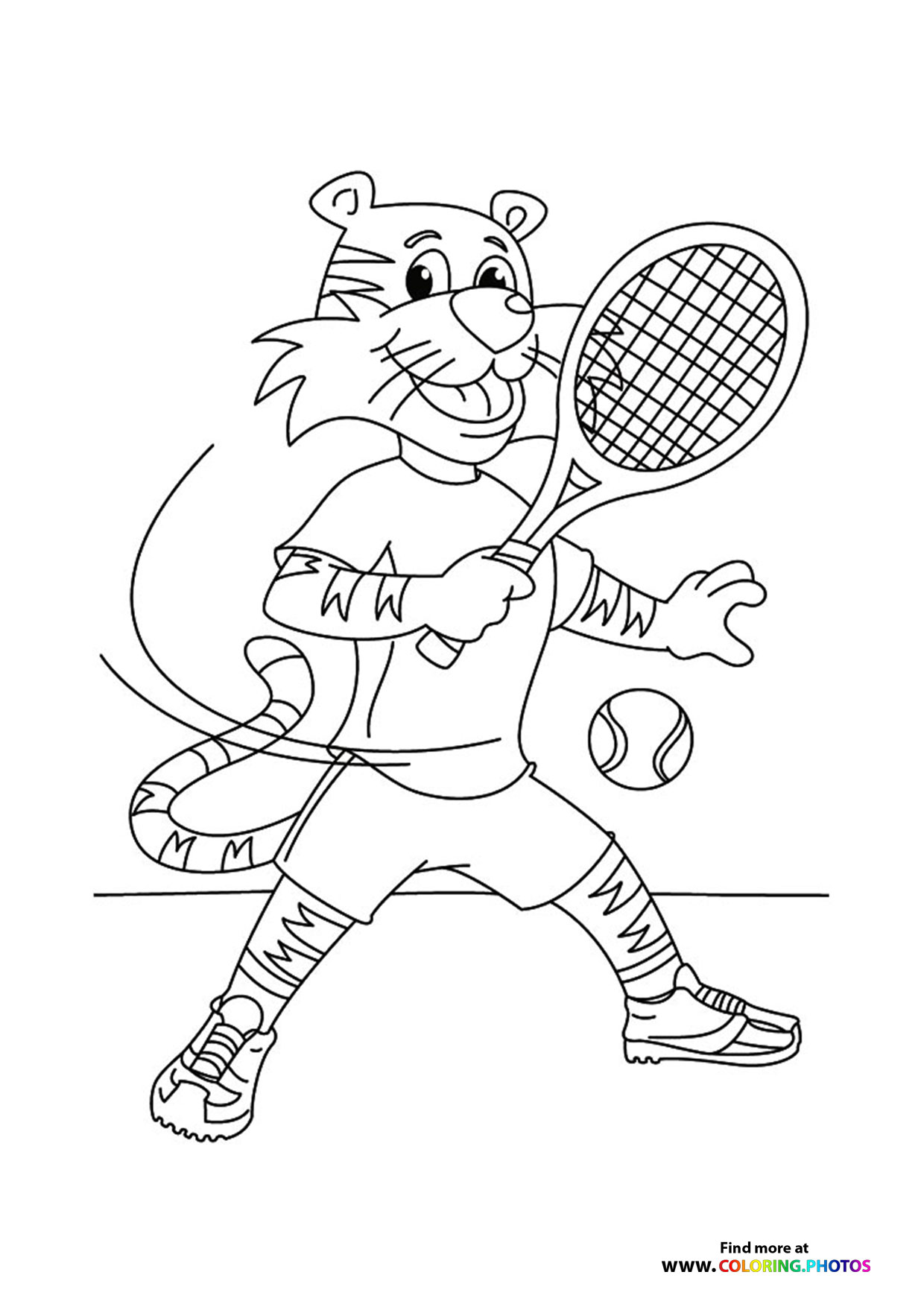 Tiger playing tennis - Coloring Pages for kids