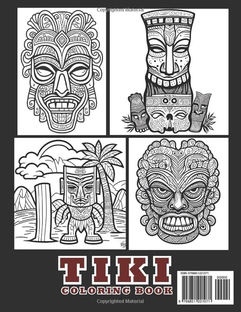 Tiki Coloring Book: A Collection of Hawaii, Tiki Mask Illustrations  Coloring Pages, Polynesian Mythology masks for Stress Relief and  Relaxation: ...