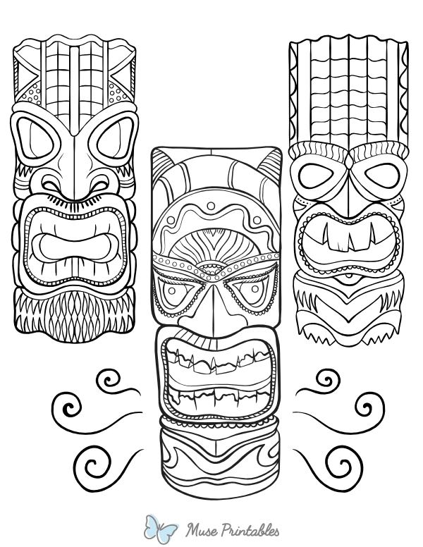 Printable Tiki Masks Coloring Page