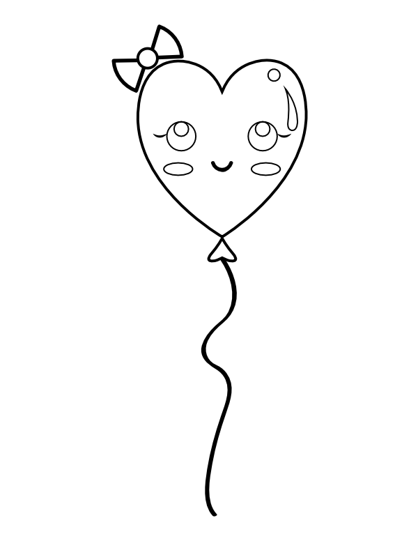 Printable Cute Heart Balloon Coloring Page