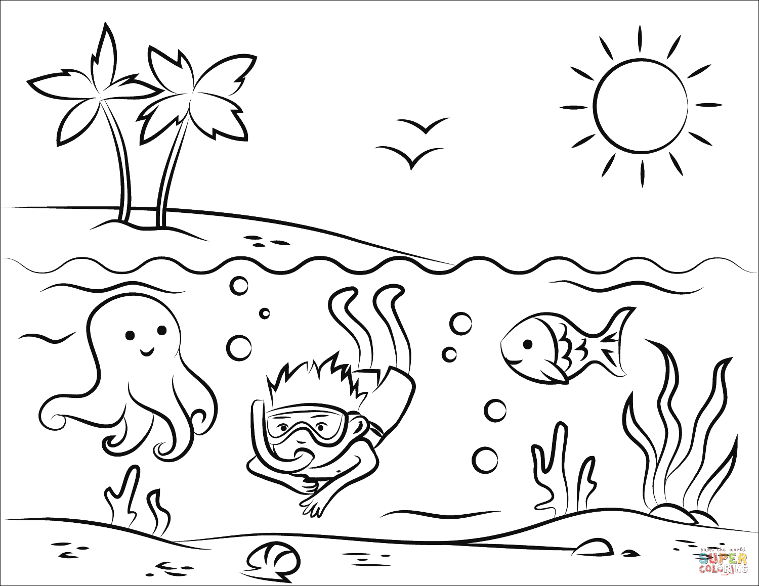 Tropical Beach coloring page | Free Printable Coloring Pages