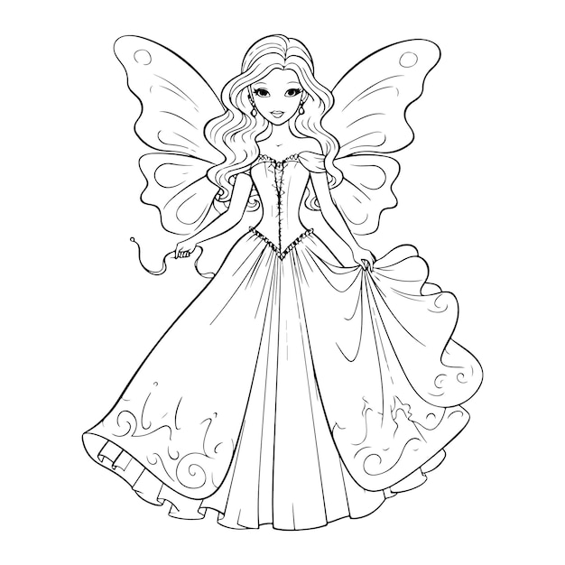 Barbie fairies hand drawn coloring page isolated generative ai ...