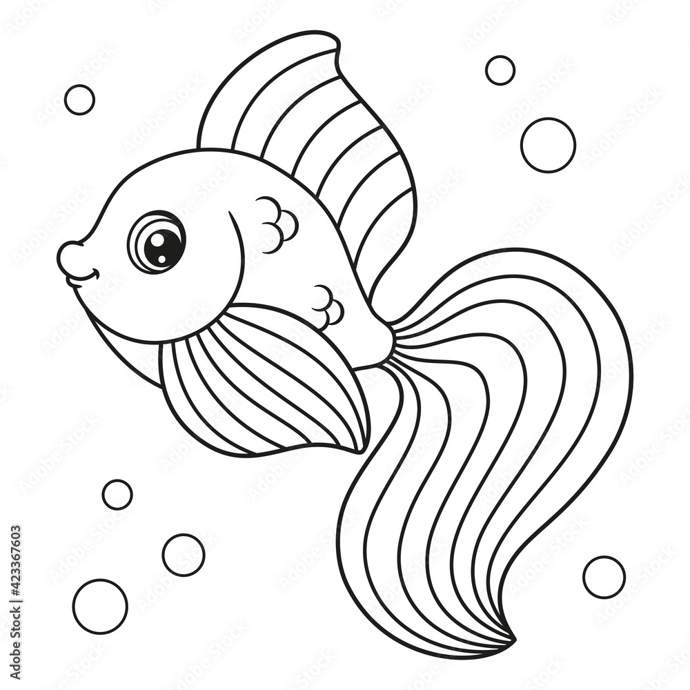 Photo & Art Print Cute cartoon fish coloring page, vector illustration