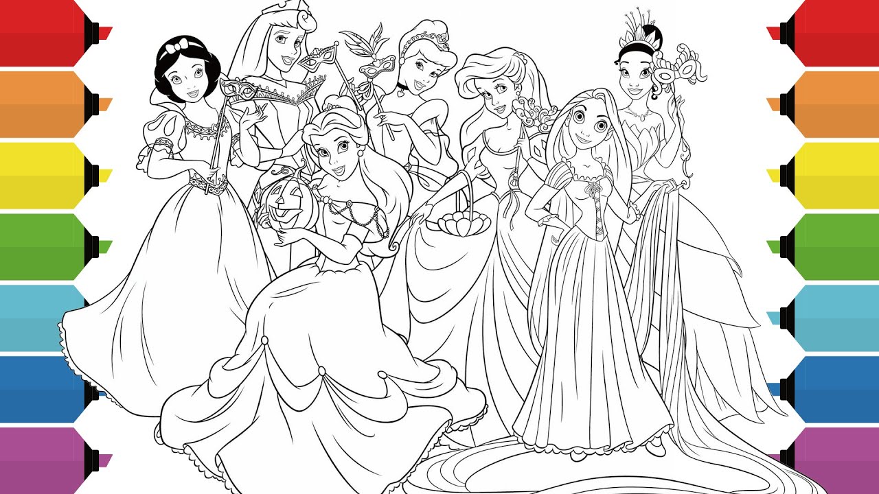 Coloring Every Disney Princess | Disney Princess Halloween Coloring Pages  All Characters
