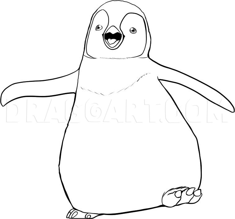 How To Draw Mumble, How To Draw Happy Feet, Drawing, Step by Step ...