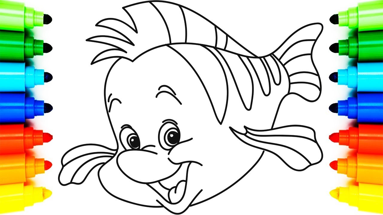 How to Draw Flounder | The Little Mermaid , Coloring Pages for Kids |  Animation Learning Drawing