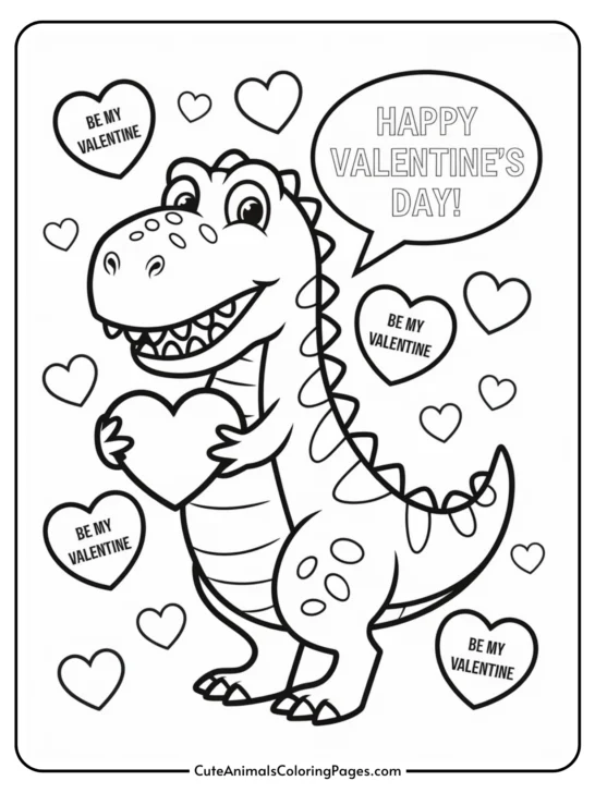 Dinosaur Valentine Coloring Page (10 Free Printables) - Cute ...