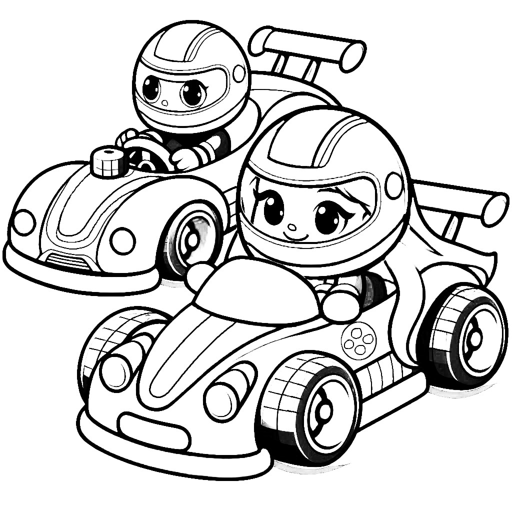 Boy and Girl Driving Toy Race Cars ?️?? Coloring Page