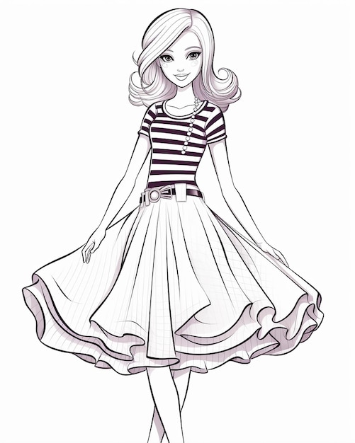 Cute Barbie Dress Coloring Pages | Premium AI-generated image