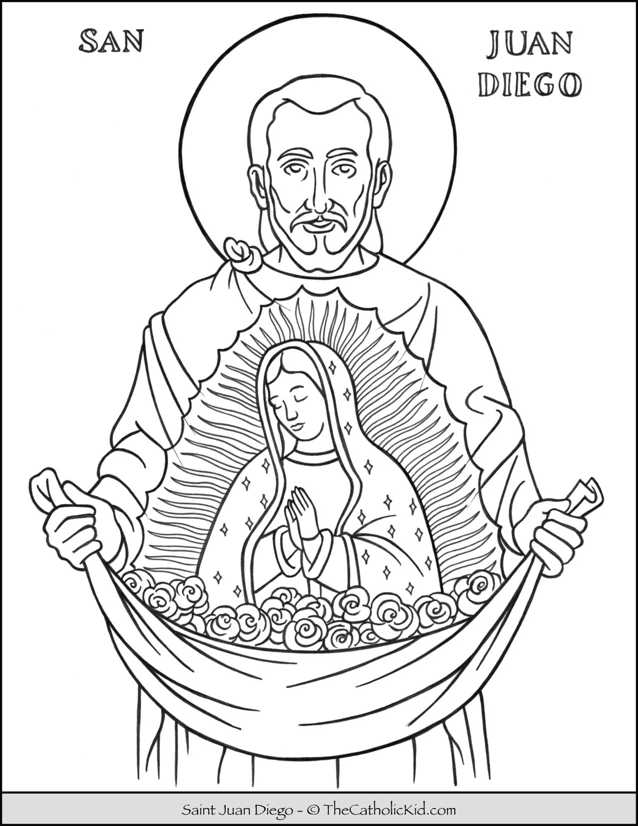 Saint Jaun Diego Coloring Page - TheCatholicKid.com