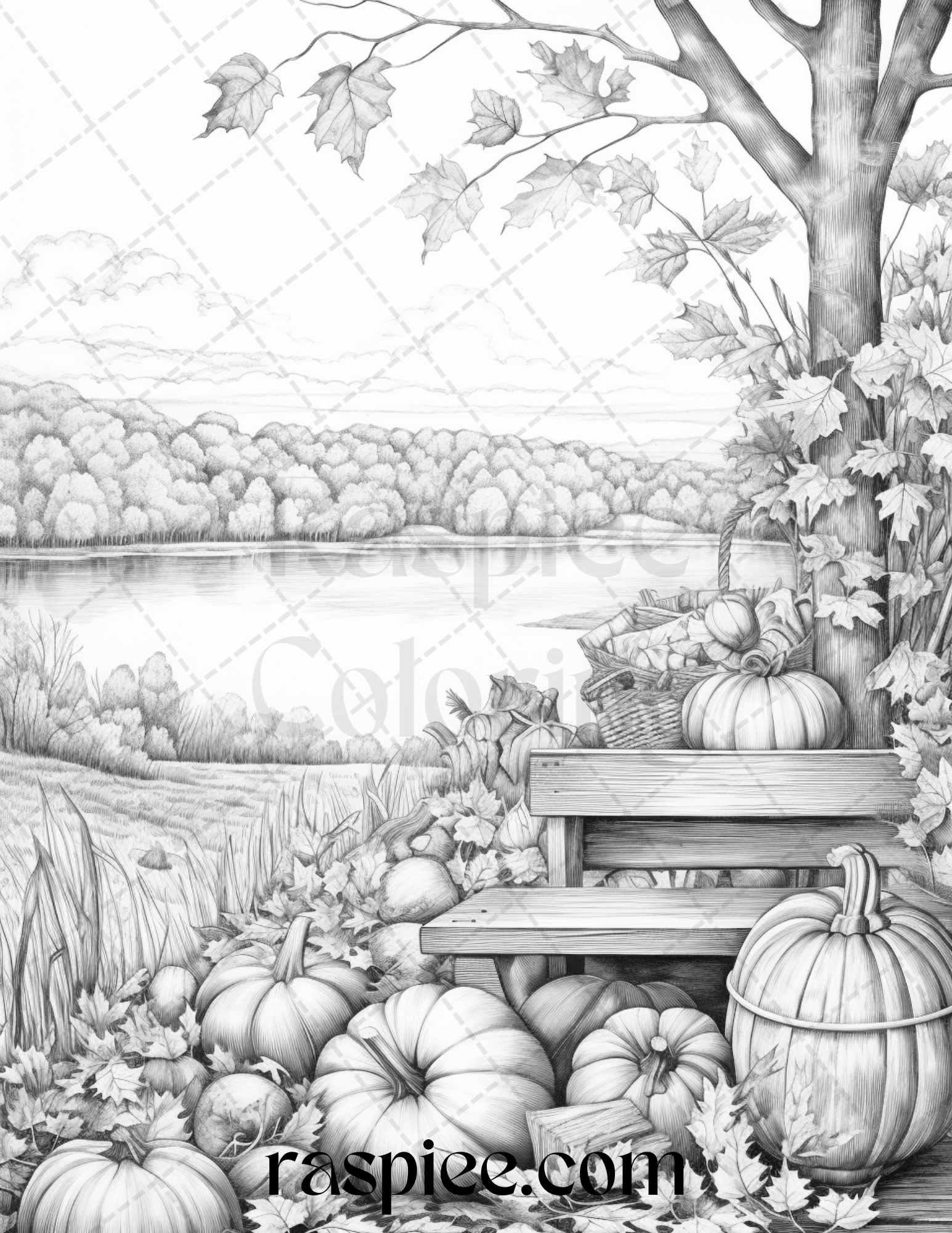Autumn Scenery Grayscale Coloring Pages Printable for Adults, PDF File  Instant Download