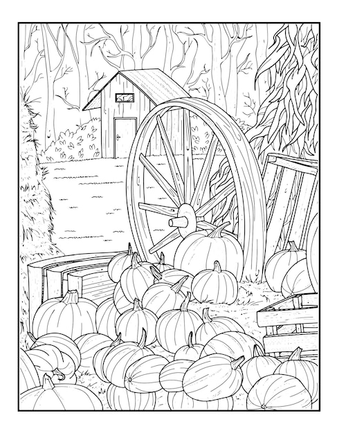 Premium Vector | Autumn scenes coloring pages for adults kdp ...