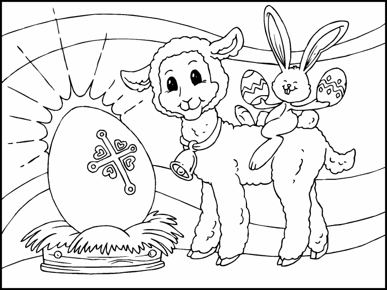 Easter Lamb, Egg, Bunny coloring page - Coloring Pages 4 U