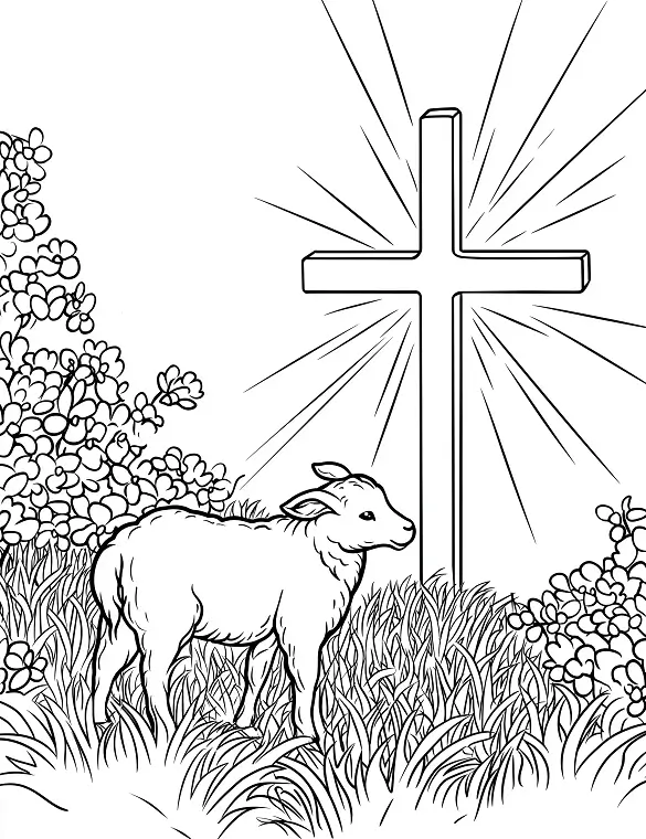 Lamb With Cross Easter Coloring Page - Mindset Flow