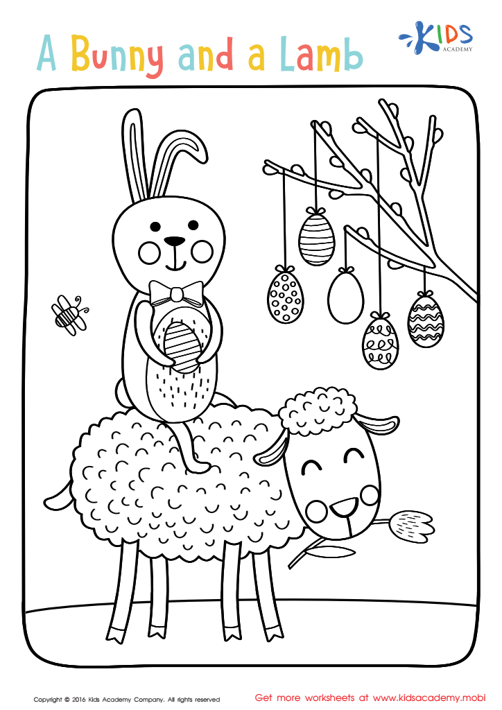 Easter: a Bunny and a Lamb Worksheet: Printable Coloring Page for Kids