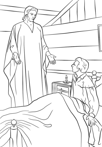 Moroni Appears to Joseph Smith in His Room coloring page | Free ...