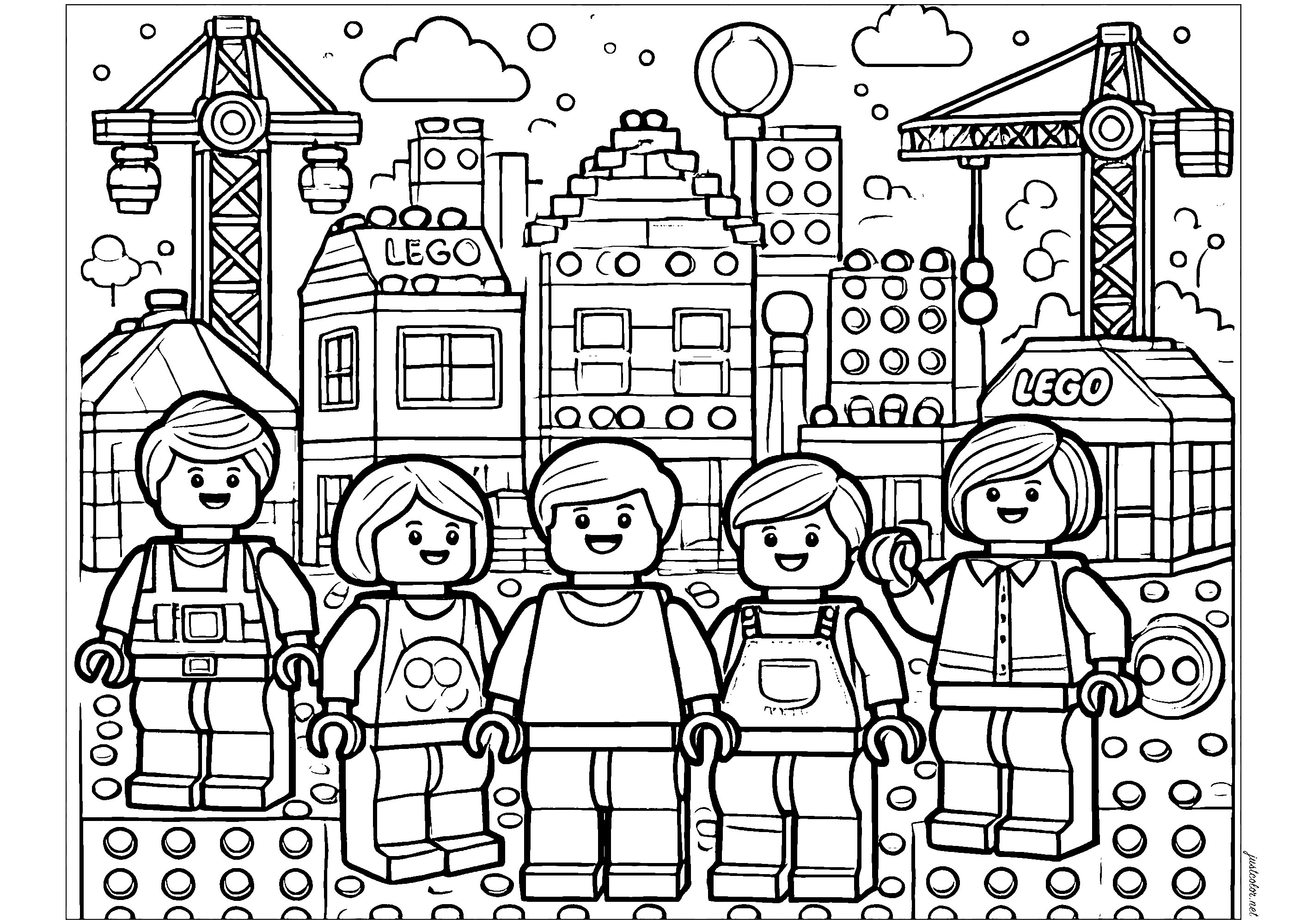 Building a Lego village - Lego Coloring Pages