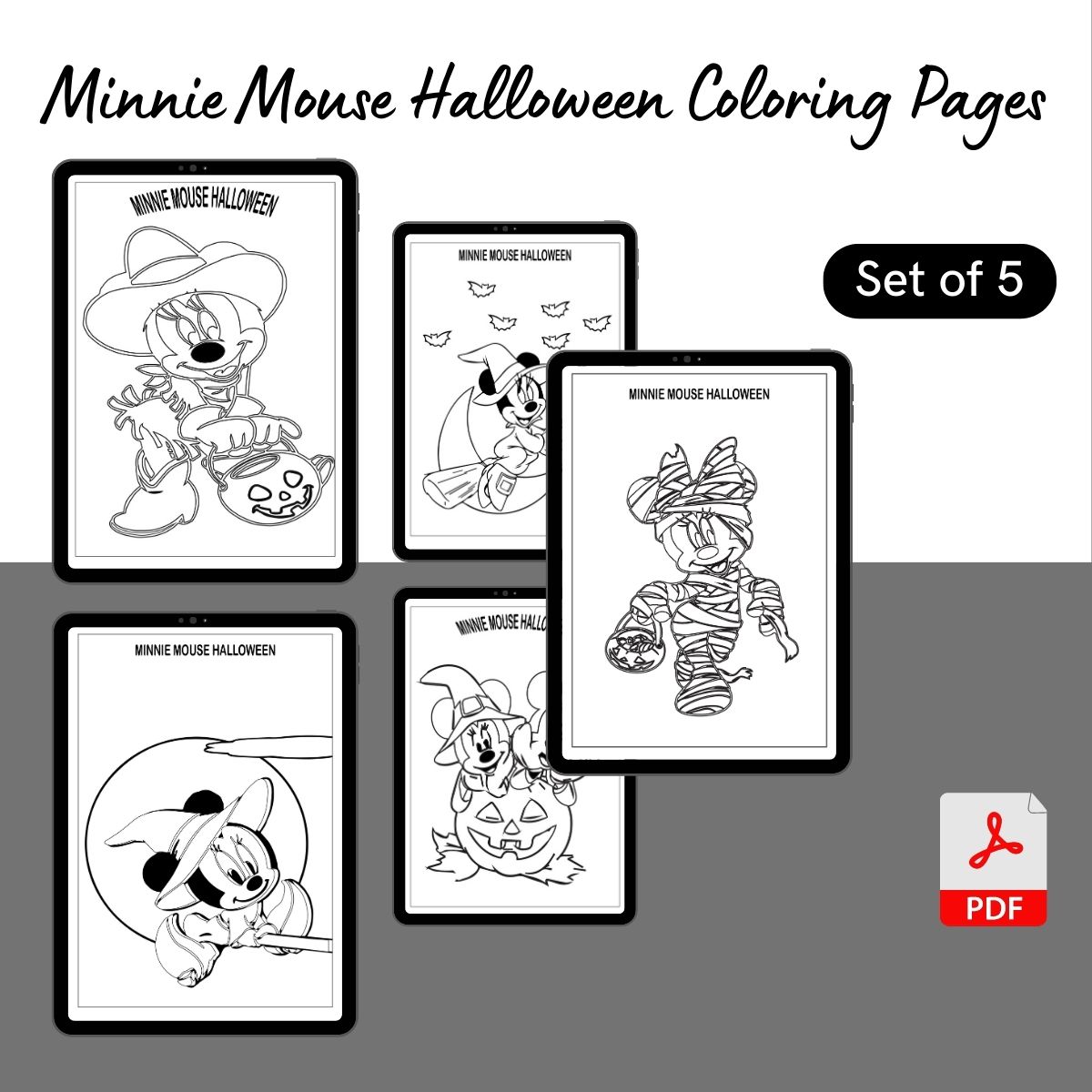Minnie Mouse Halloween Coloring Pages Template PDF