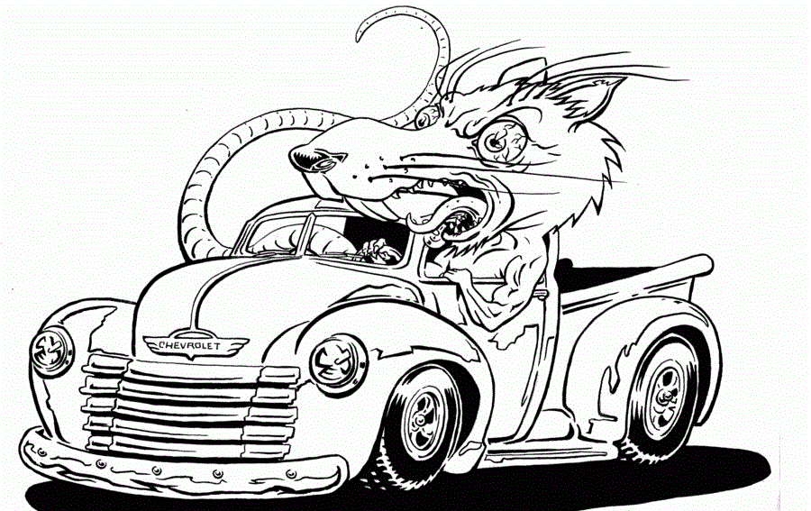 Coloring book angry rat in the car - Drukuj-Kolorowanki.pl
