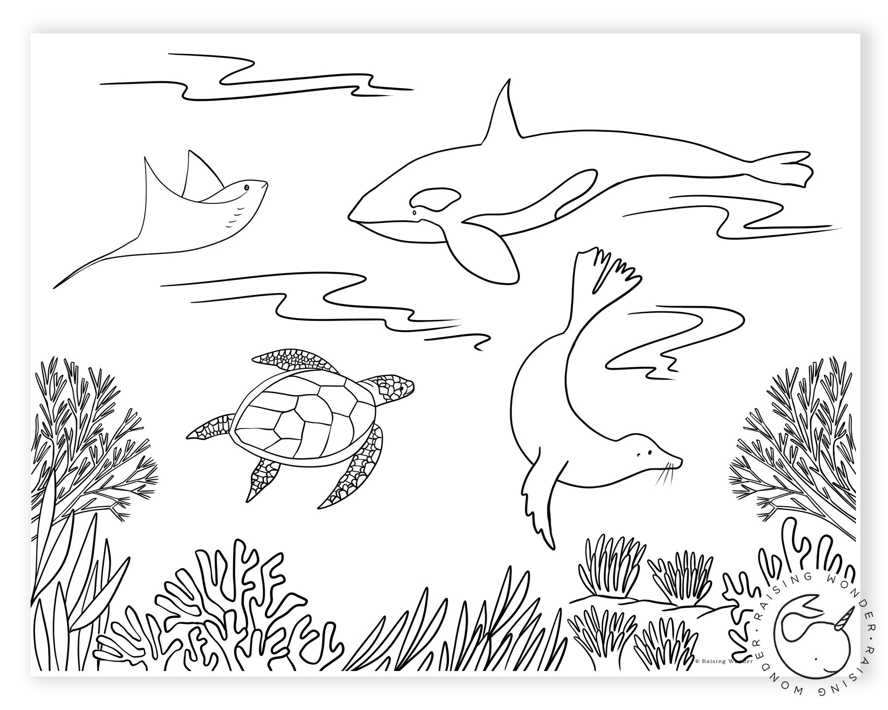Single Coloring Page-Sea Animals